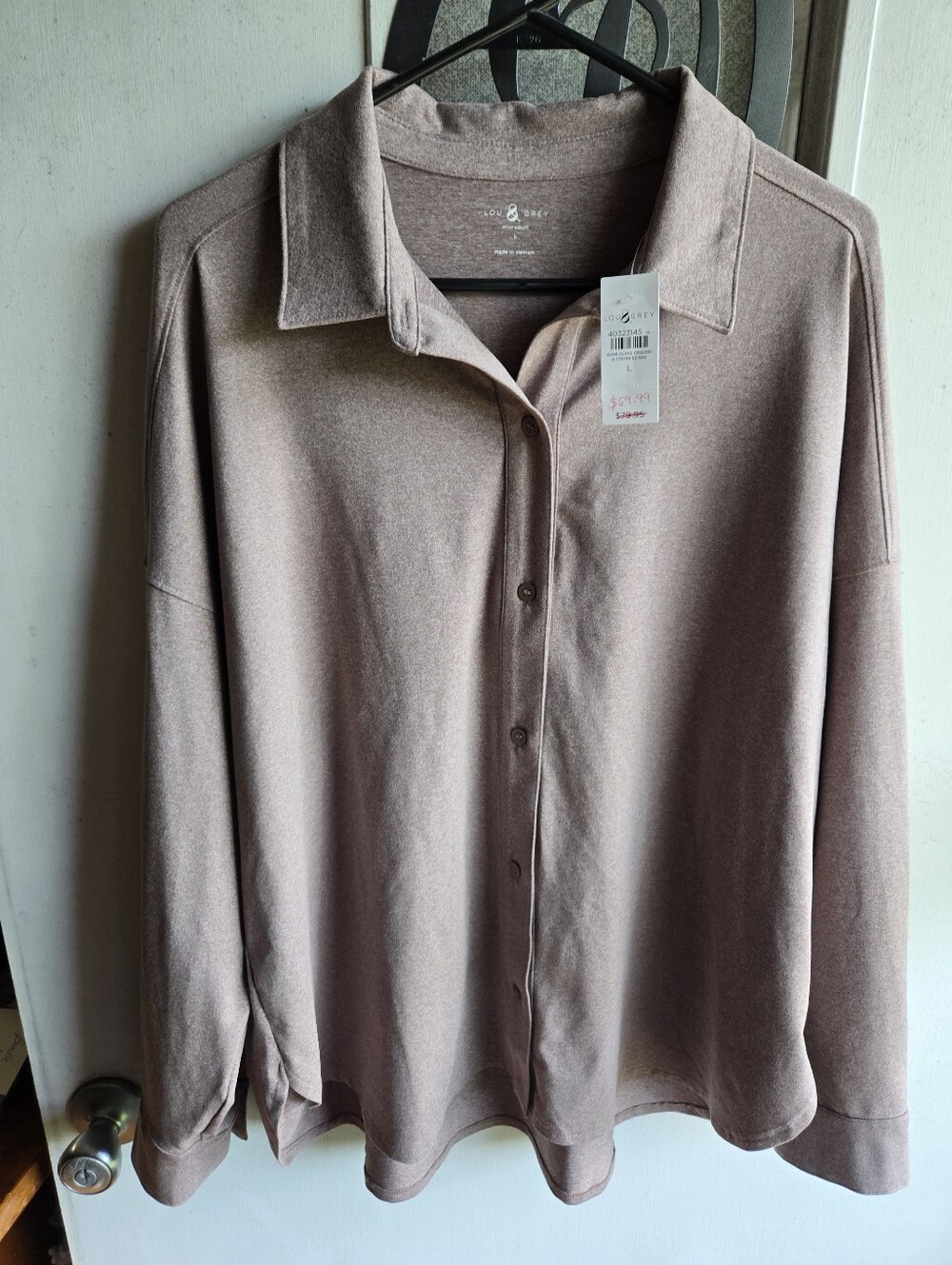 Lou & Grey Women's Taupe Button-Front Lightweight Shacket NWT